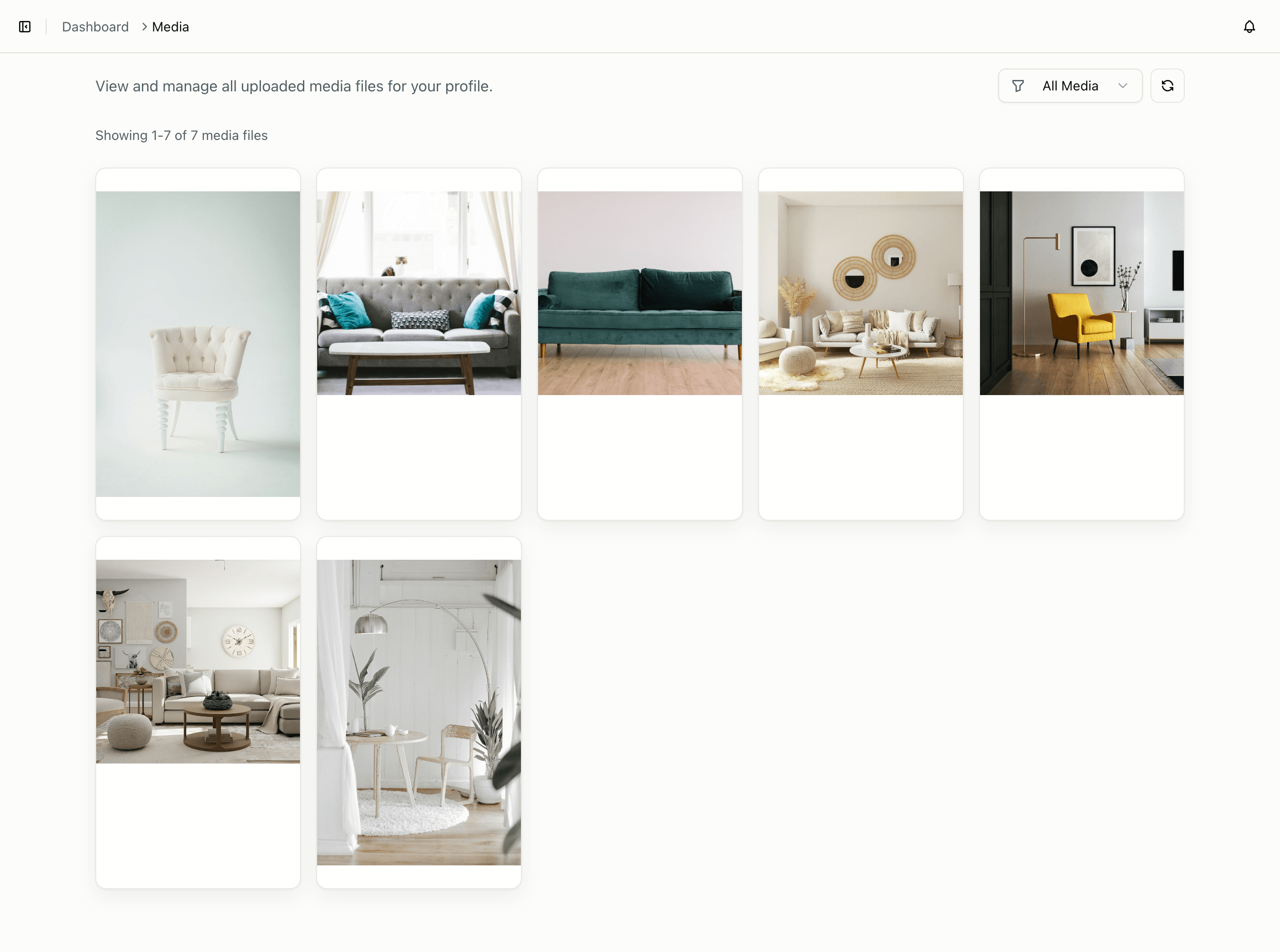 CuteDyno media library for shared images and videos across a brand workspace.